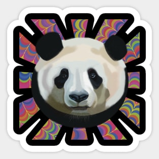 Striking Panda bear on Psychedelic patterned sun rays Sticker